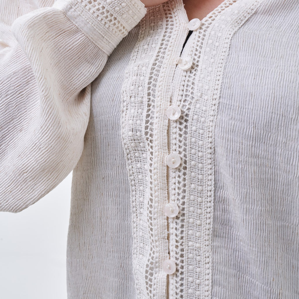 Ivory Textured Balloon Sleeve Blouse