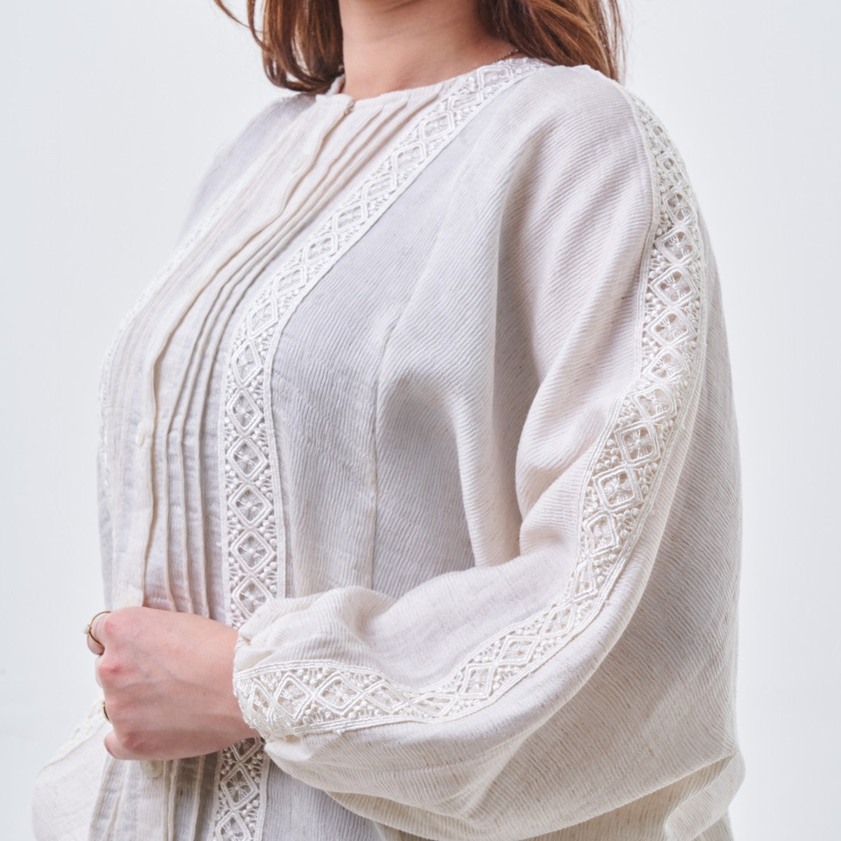 Boho Lace Trim Textured Blouse