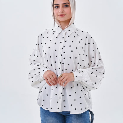 Polka Dot Oversized Shirt – White & Black