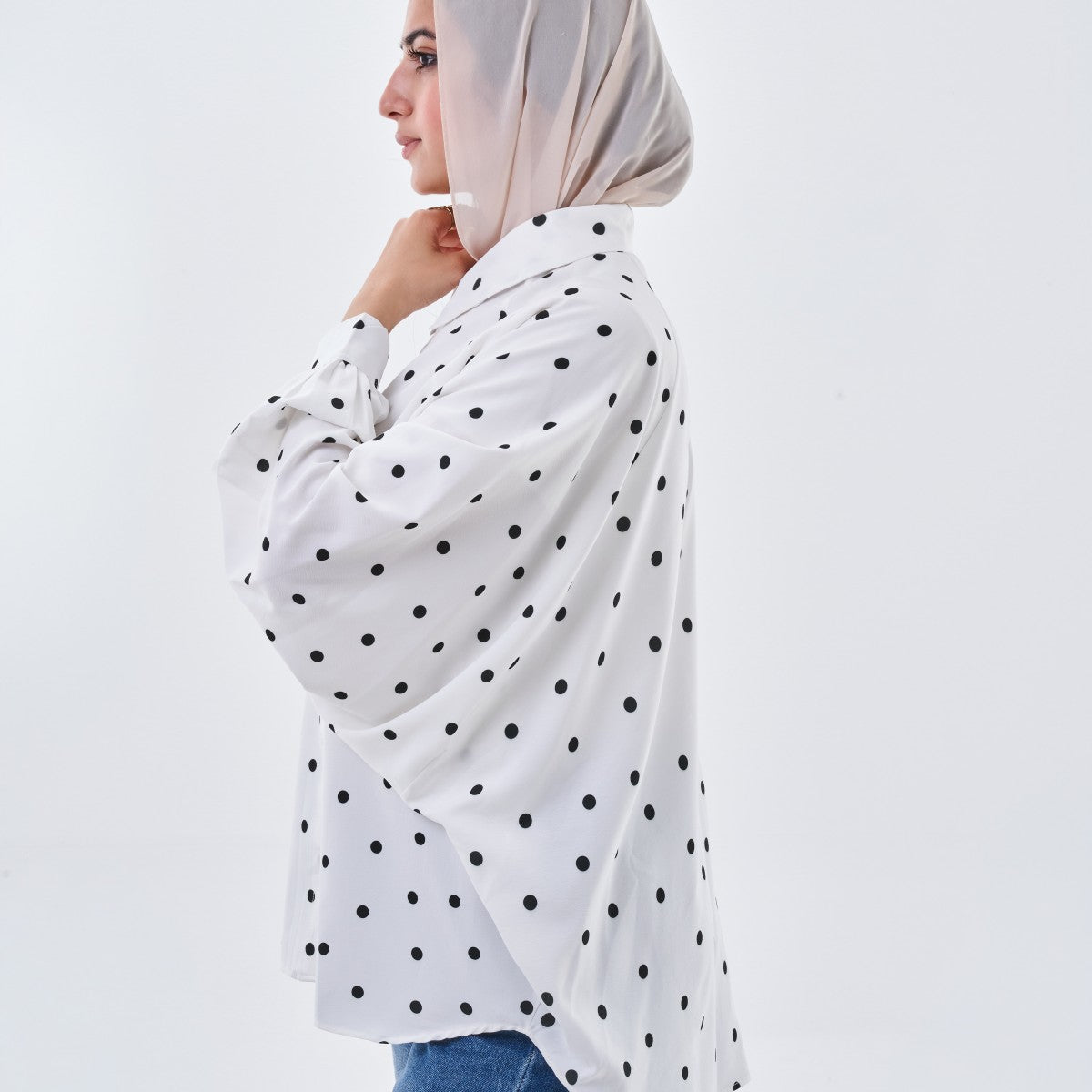 Polka Dot Oversized Shirt – White & Black