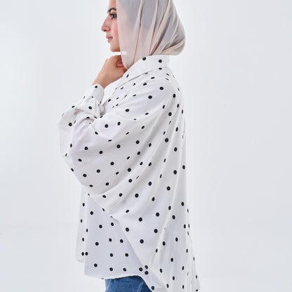 Polka Dot Oversized Shirt – White & Black