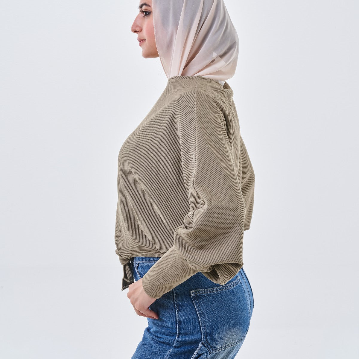 Ribbed Tie-Front Oversized Top