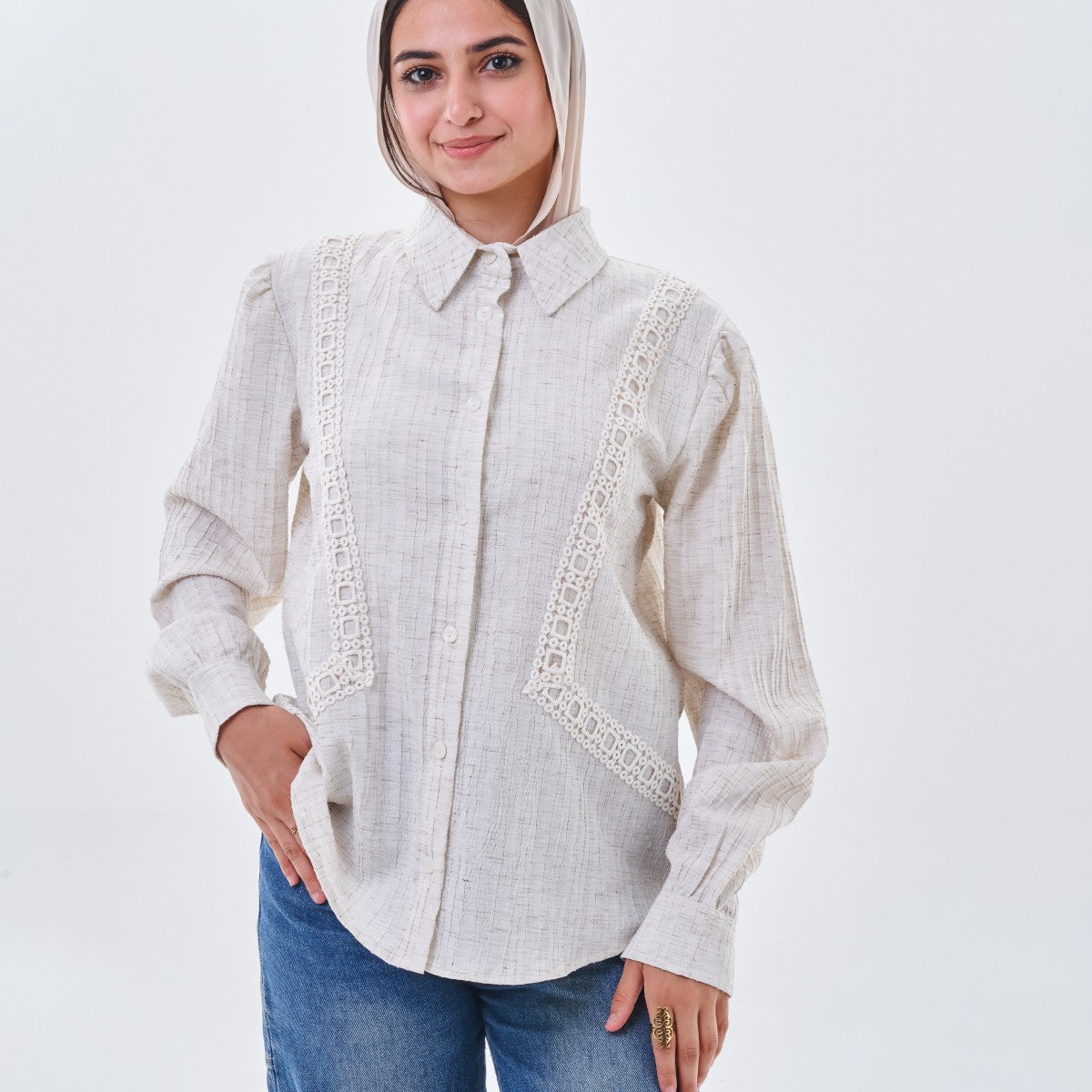 Textured Lace Detail Shirt