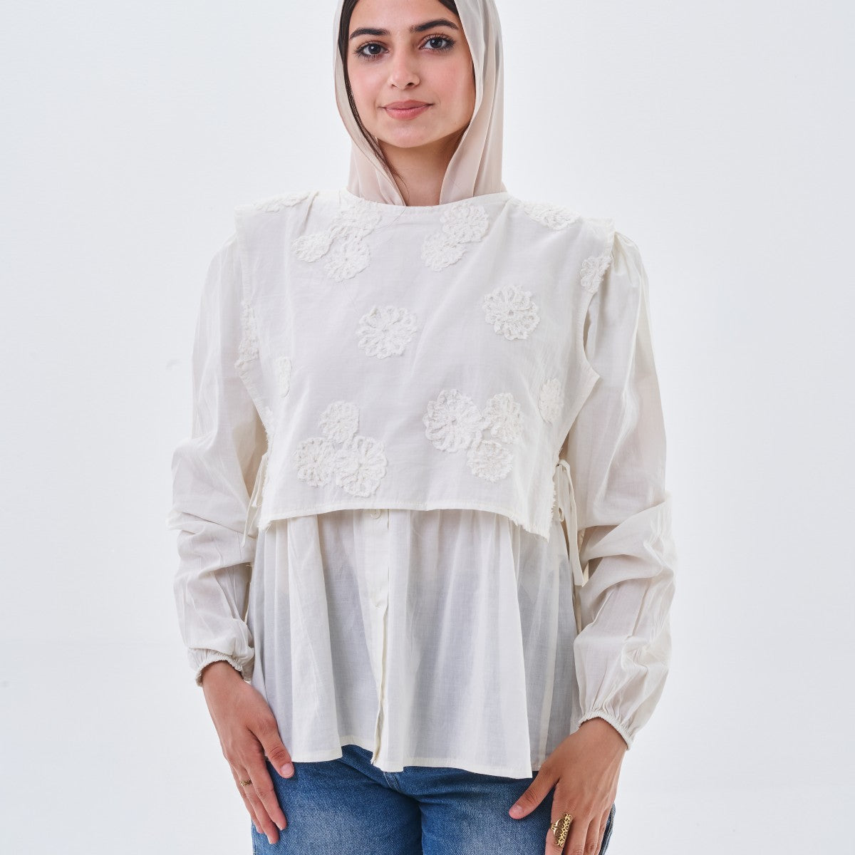 Lace Detail Cropped Blouse