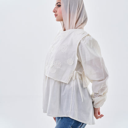 Pink Lace Detail Cropped Blouse