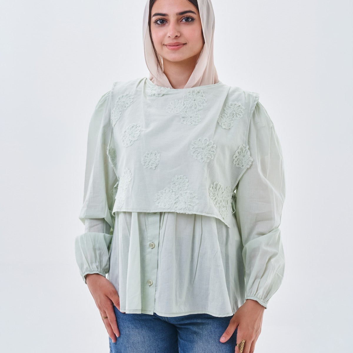 Pink Lace Detail Cropped Blouse