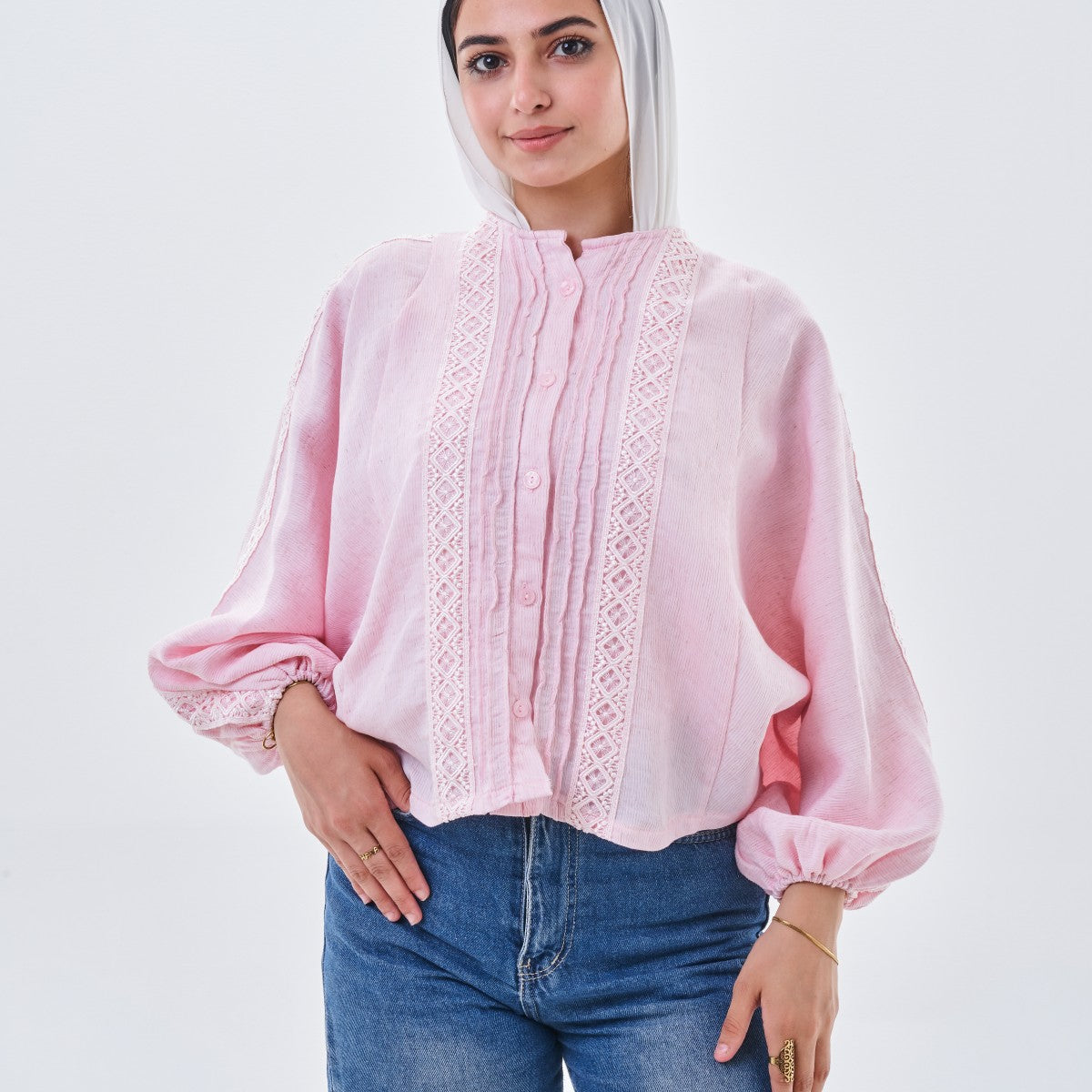Boho Lace Trim Textured Blouse