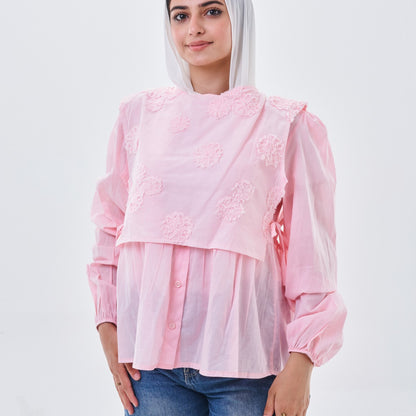 Pink Lace Detail Cropped Blouse
