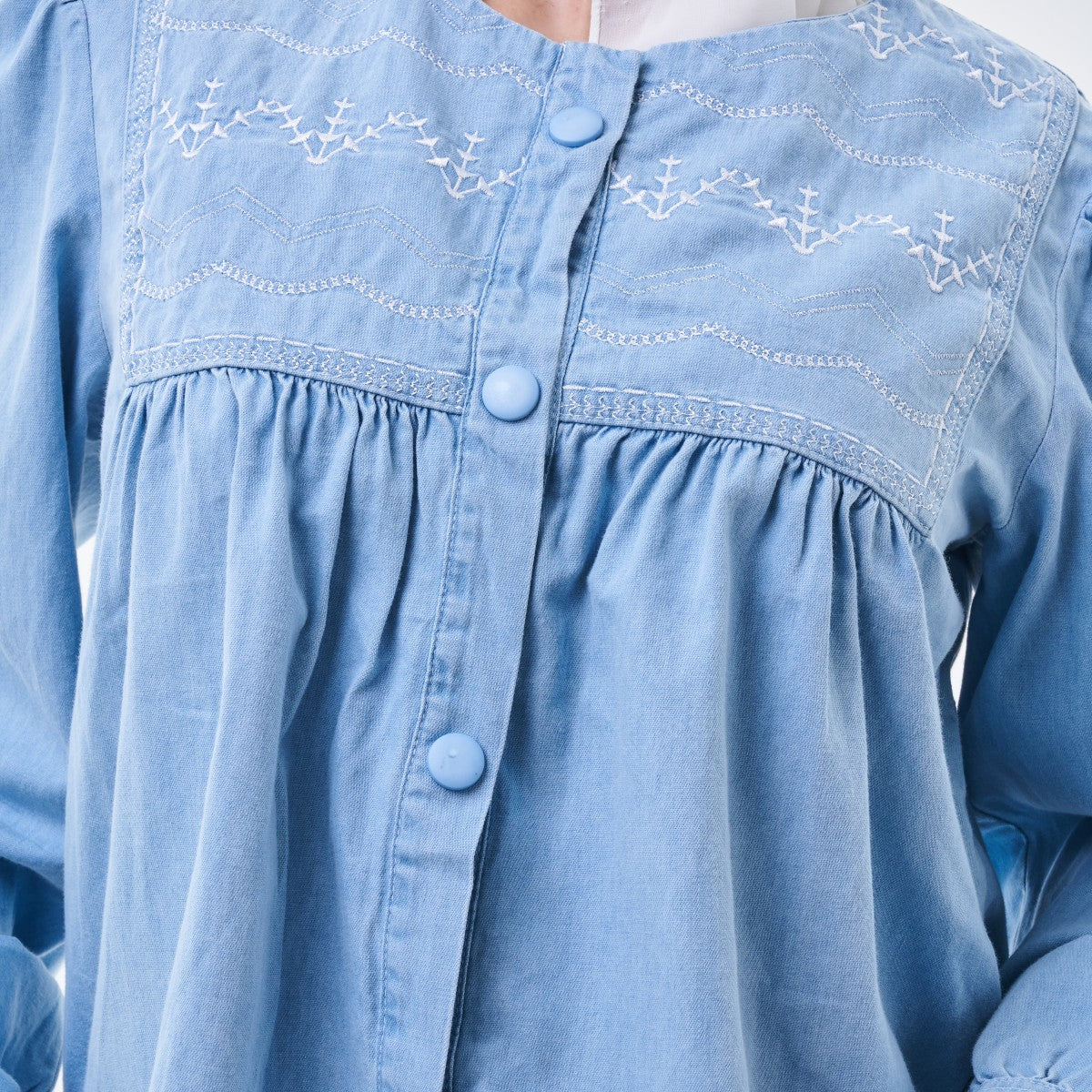 Embroidered Denim Cropped Blouse